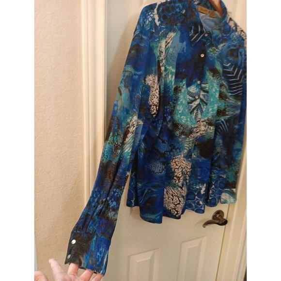 Women's Wrangler Western Multicolored Metallic Pearl Snap Stretchy Blouse XXL - Picture 3 of 7